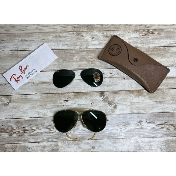 Ray Ban Bausch & Lomb Aviator Shooting Sunglasses Green Lens Gold Frame Case Vtg - Picture 1 of 16